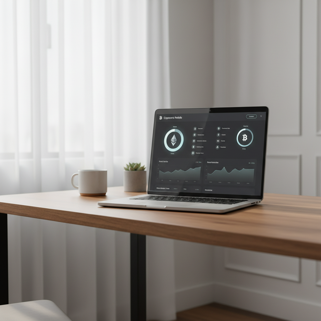 Crypto portfolio dashboard op laptop